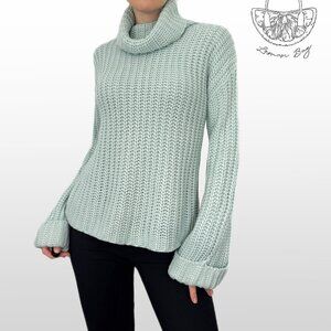 Magaschoni / Knitted Turtle Cowl Neck Loose Fit Sweater / Light Teal Color / XS